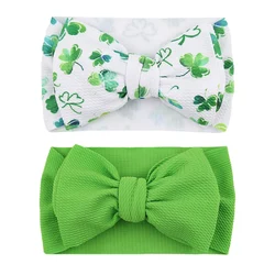 2Pcs/Lot Green Headbands for St Patrick's Day Clover Bow Headwraps Baby Girls Bullet Fabric Hairbands Kids Hair Accessories