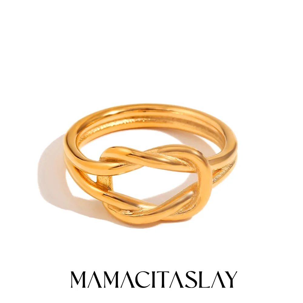 

MamacitaSlay минималистичные двухэтажные кольца из нержавеющей стали 316L с узлом, водонепроницаемые позолоченные ювелирные изделия 18 К, женский элегантный подарок