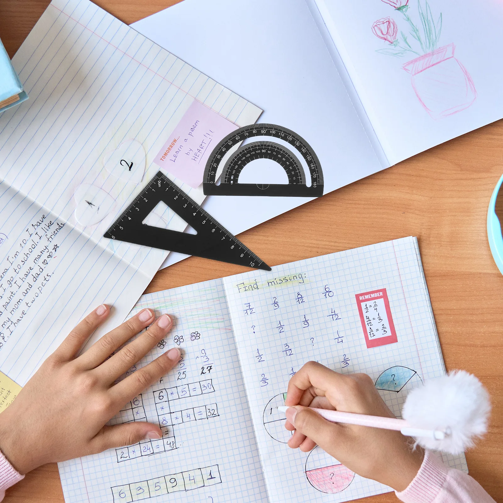 1 مجموعة 1 مجموعة الأسود الثلاثي حاكم المنقلة متعددة الوظائف زاوية الهندسة مقياس أدوات قياس المعادن عدة الدقة البوصلة