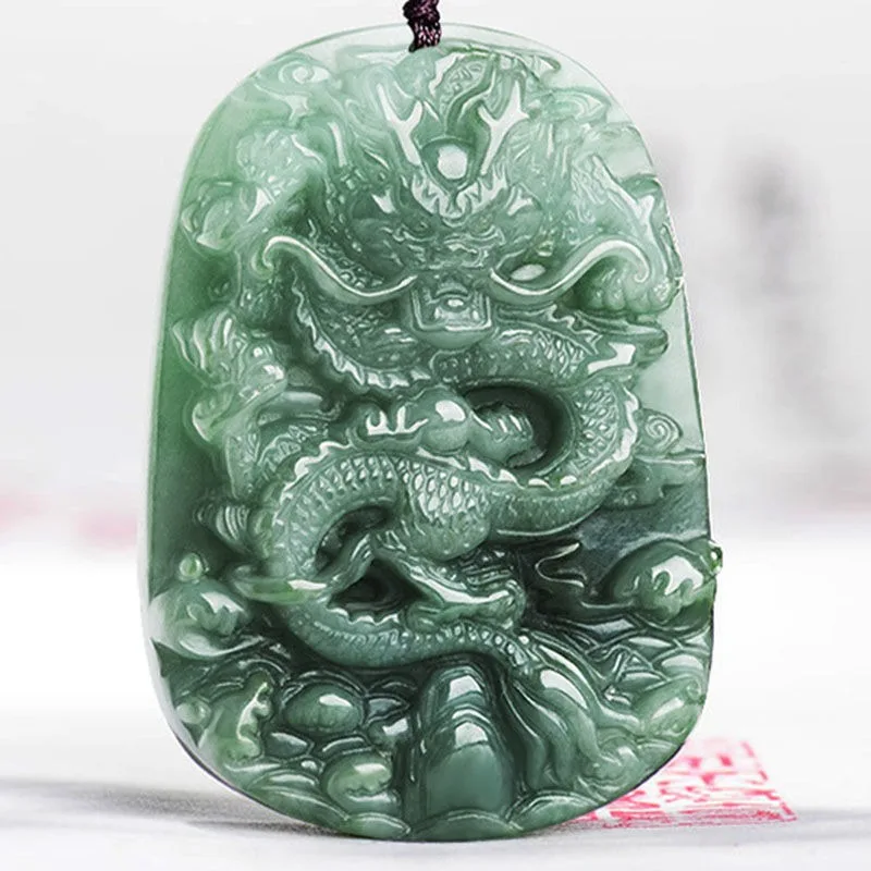 Jade Dragon Brand Ice Seed Oil Green Jade Dragon Brand Pendant Bully Flying Dragon Pendant Brand Jade Necklace Male