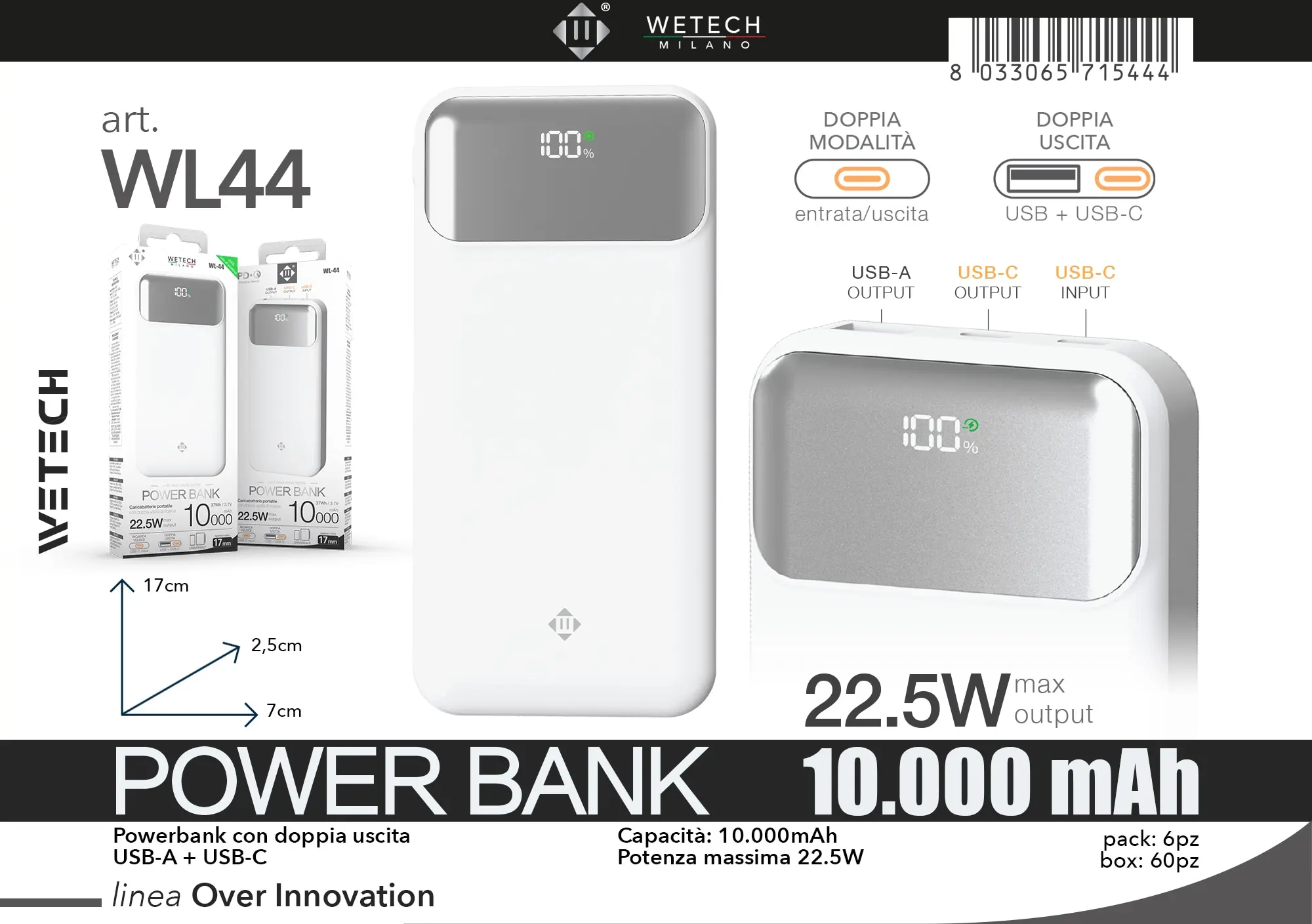 Power bank esterno da 5000 mAh con ricarica wireless MagSafe, cavo integrato USB-C PD per ricarica rapida, batteria portatile per smartphone iPhone e Samsung.
