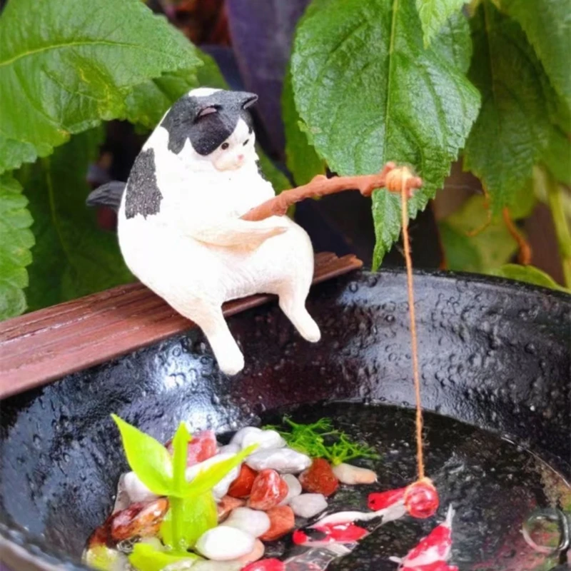 Ornamenti per gatti da pesca Acquario paesaggistico Decorazione acquario Mini statua gatto Accessori per acquario Dropship