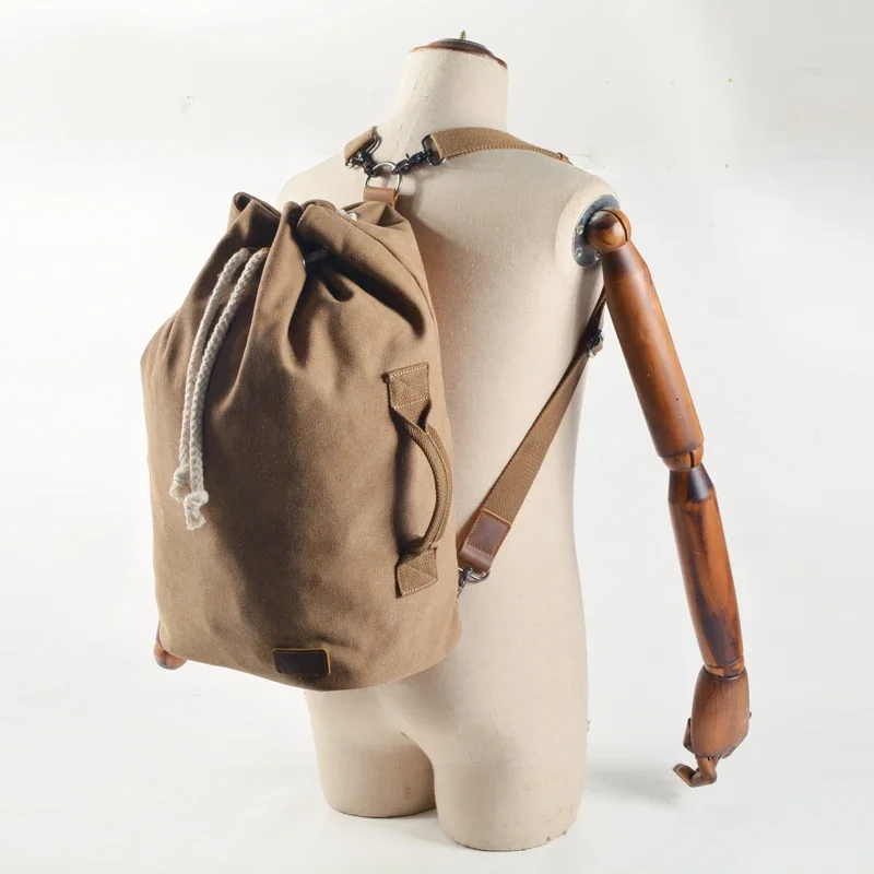 American-Style Canvas Backpack Shoulder Bag round Bag Retro Package Sports Gym Bag Backpack Bucket Bag Men