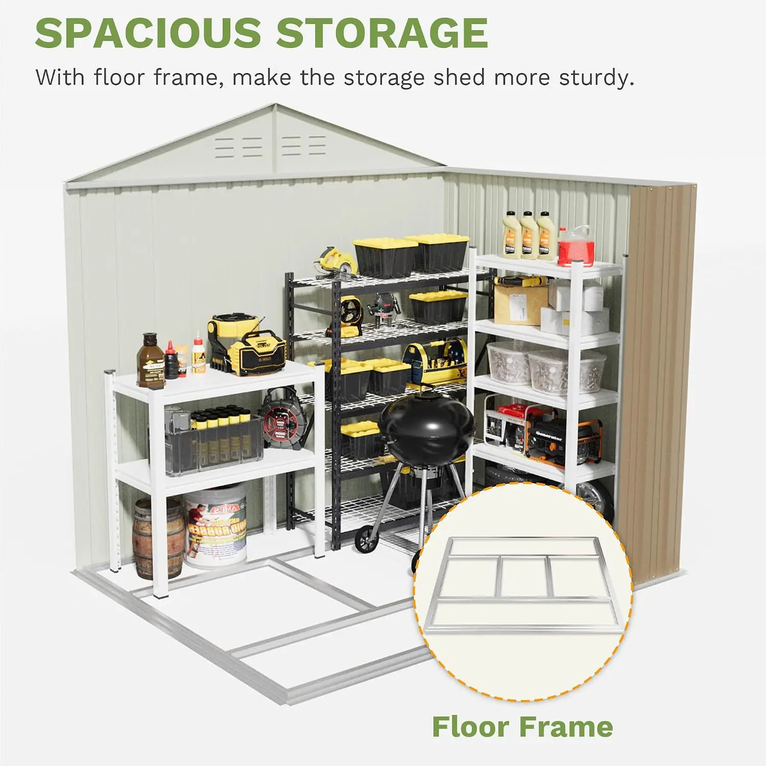 6x4 FT Outdoor Storage Shed with Floor Frame, Metal Garden Sheds