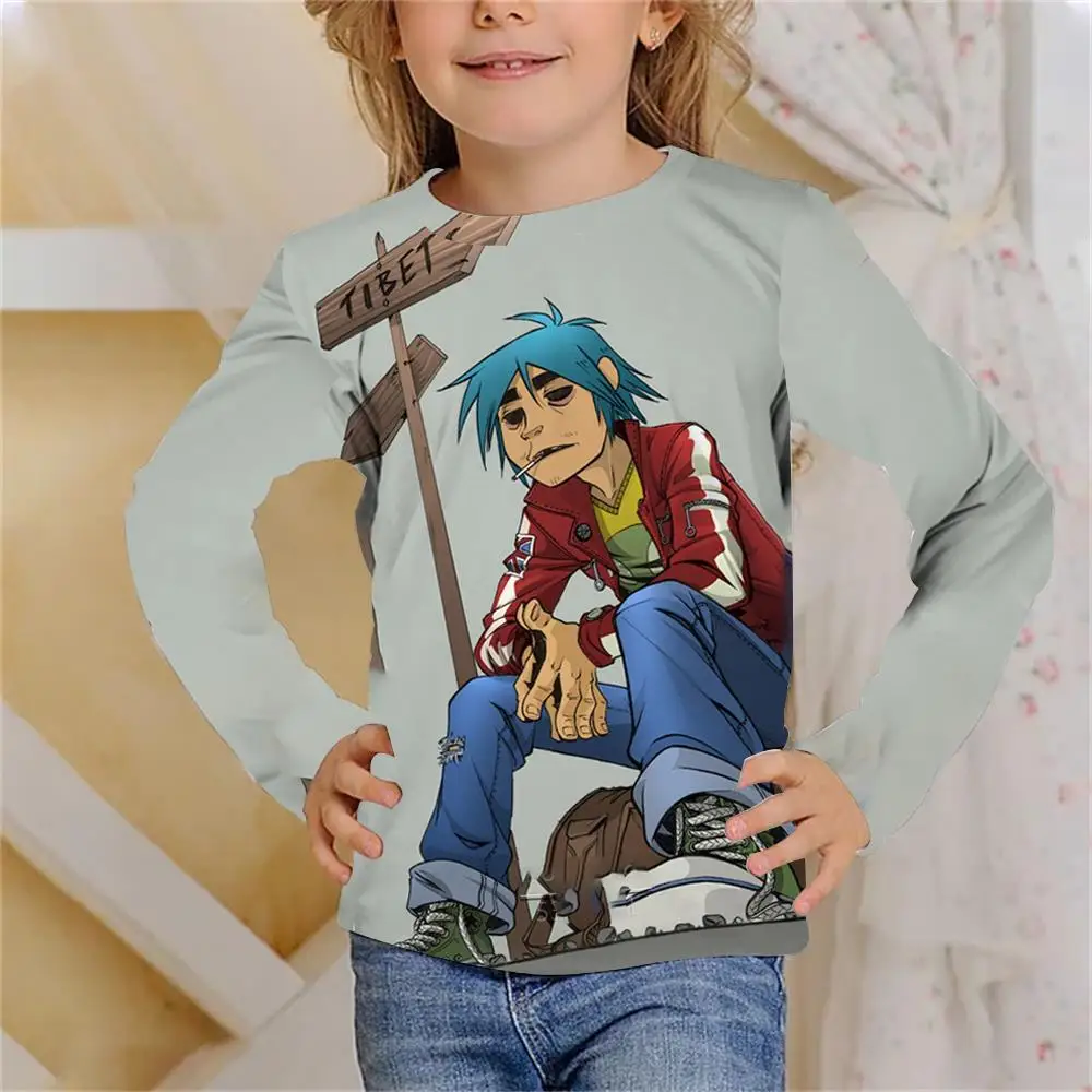 Rock Band Gorillaz Long T Shirt Child Fashion Oversized T-shirt Kids Hip Hop Tops Unisex Tees Shirt Boy Tshirt Kawaii Camisetas