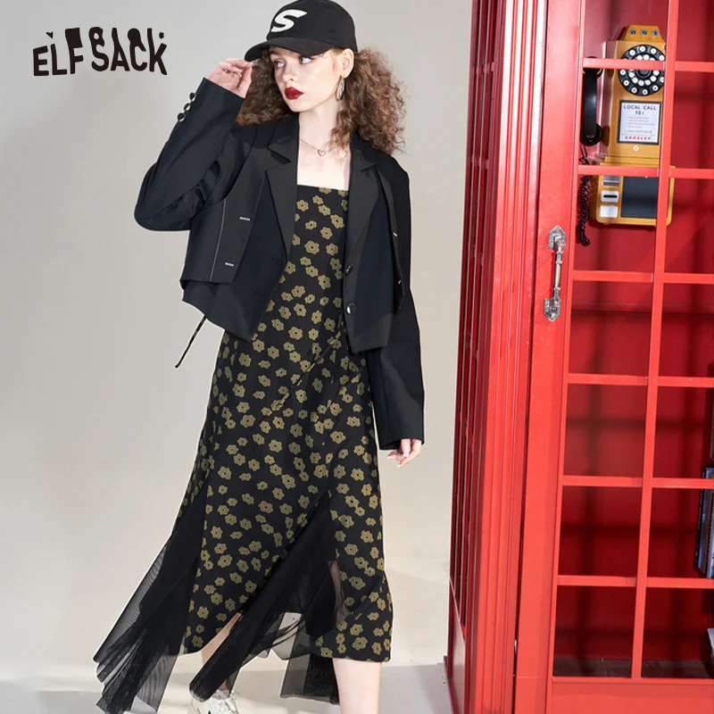 ELFSACK Floral Strap Dress Women 2023 Spring New Slinky Dresses