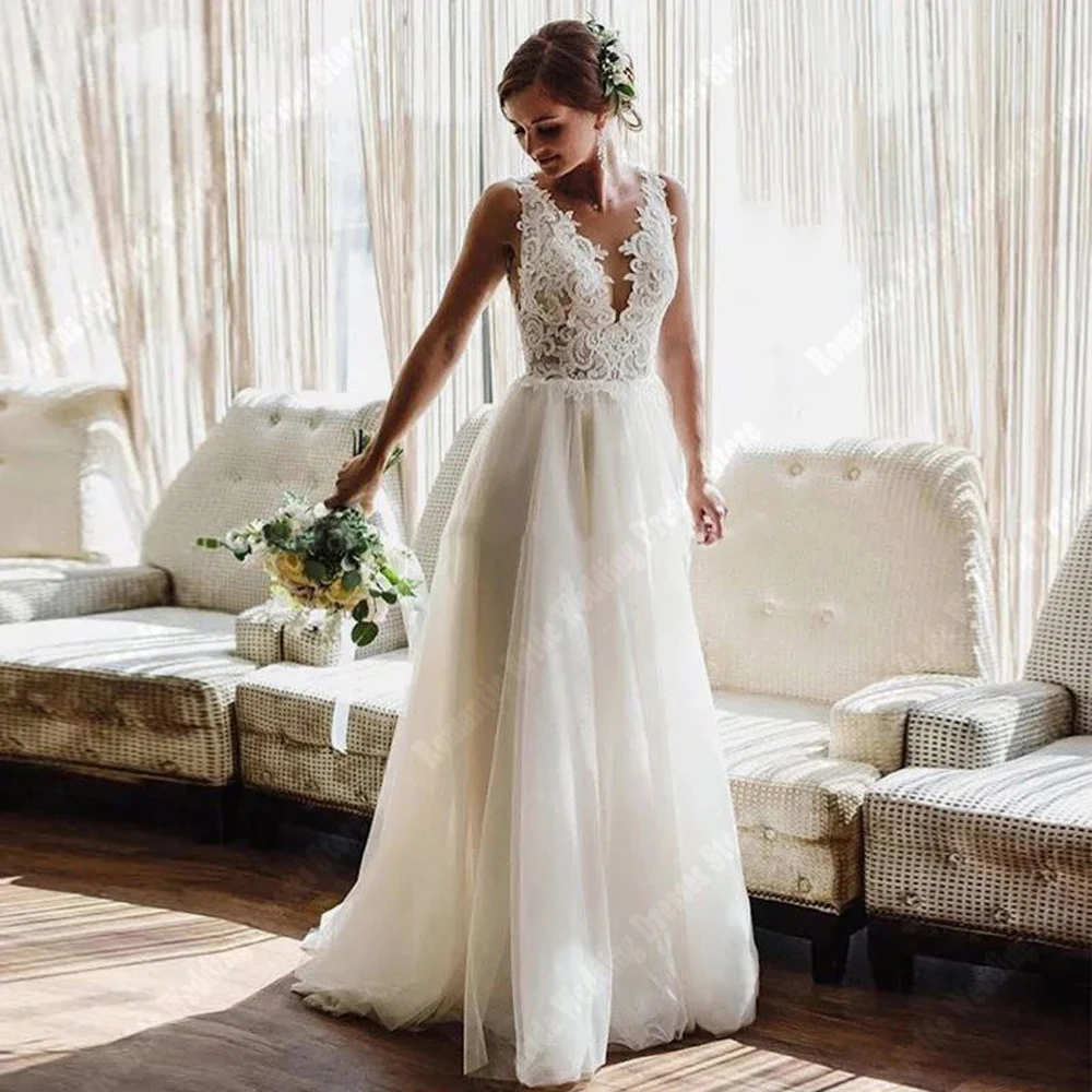 2024 elegante A-Linie Frauen Brautkleider Glitzer Tüll Strand ball Brautkleider Wisch länge Verlobung Dame Vestidos de Novia