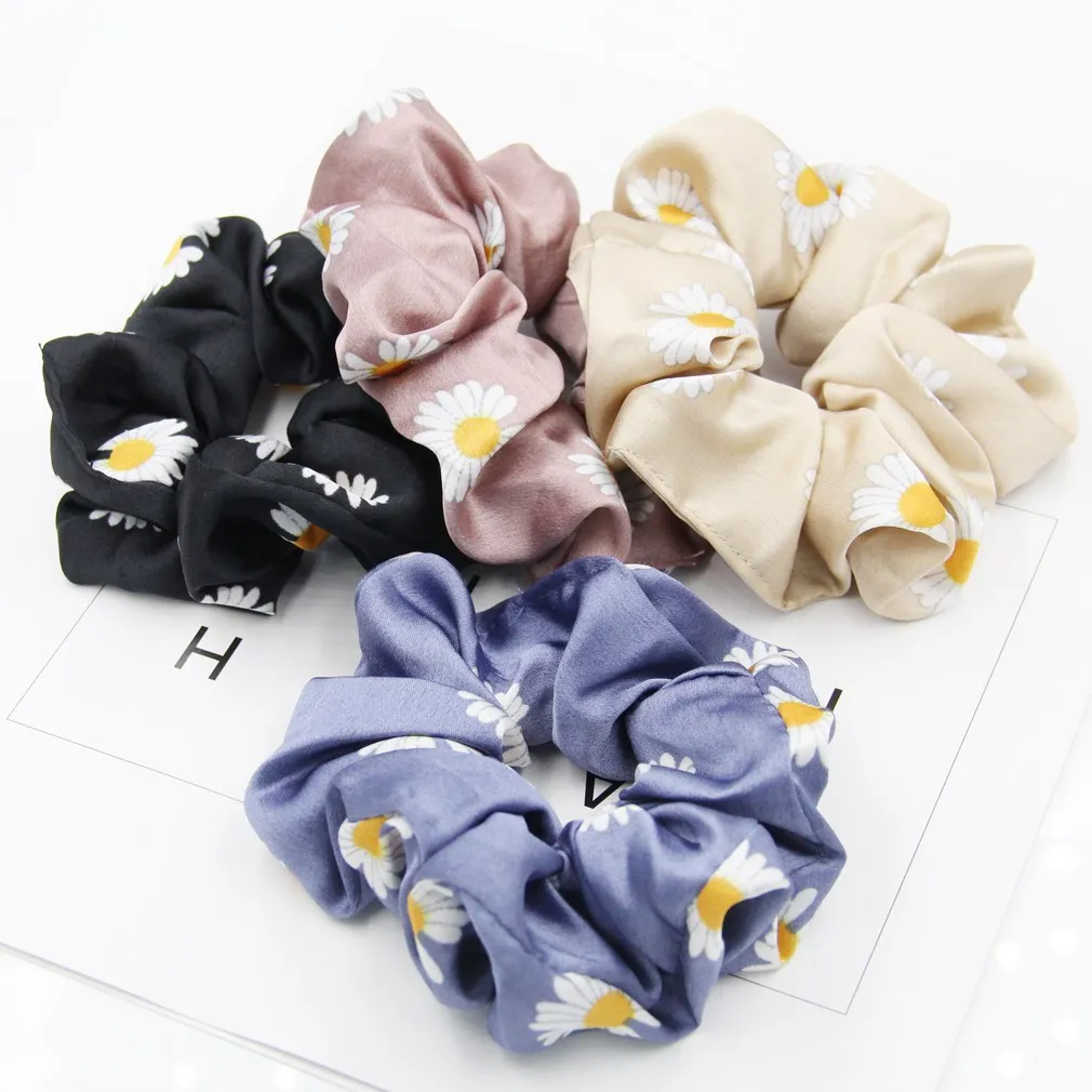 

Fashion Woman Scrunchies Daisy Pattern Hair Bands Satin Elastic Hair Ties Girl Sweet ​Headwear ​Ponytail Hair Accessories