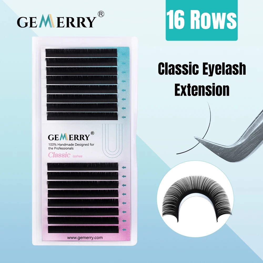 GEMERRY 16 lines Classic Individual Eyelash Extensions for Professional Lash Building C/CC/D/DD Faux Mink Hand Made Fake Lashes