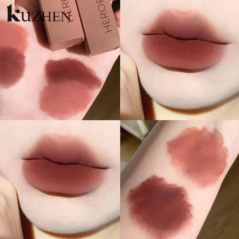 HERORANGE ماتي المخملية الشفاه الطين طويلة الأمد مقاوم للماء غير عصا كوب ملمع الشفاه حريري ناعم ضباب أحمر الشفاه ماكياج مستحضرات التجميل