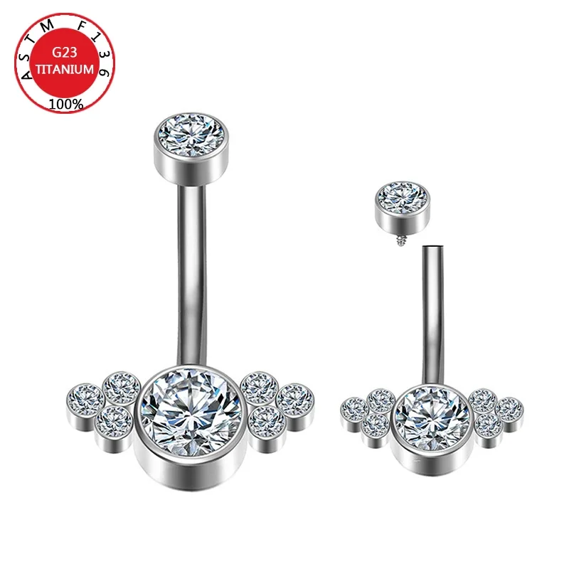 G23 Titanium Premium Gem Stone Belly Button Rings Body Piercing Jewellery 14G Navel Piercing Ring Jewelry for Women Wholesale