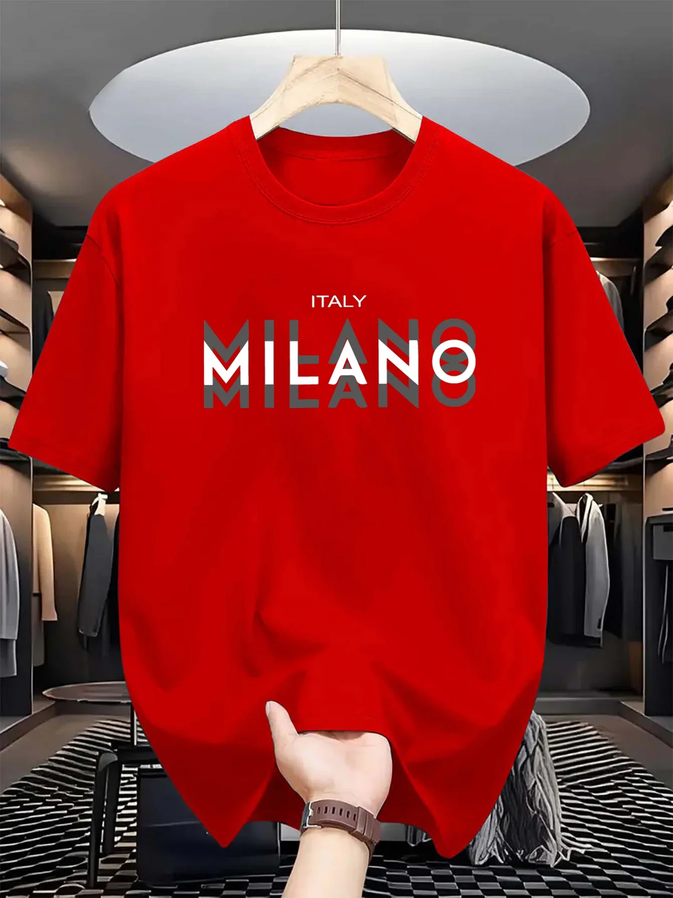 T-shirt à manches courtes et col rond pour hommes, 100% pur coton, lettre italienne MILANO imprimée, à la mode, sport décontrac