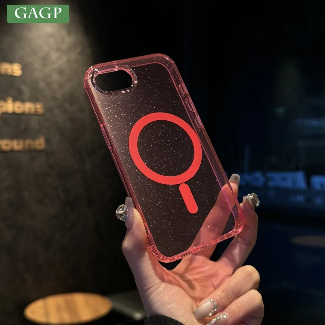 ブリンブリングリッター Magsafe ケース iPhone 16e 透明アクリル磁気ワイヤレス充電カバー iPhone16 E i16e SE 4 カバー