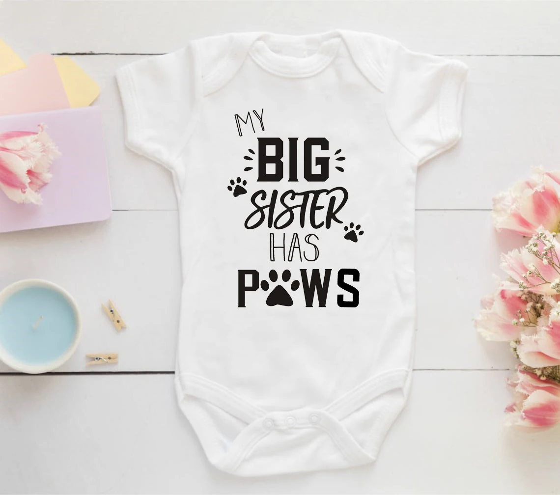 

My Big Sister/Brother Has Paws Baby Bodysuit Newborns Short Sleeve 100% Cotton Baby Boy Girl Romper Infant Clothes Outfits 0-24M