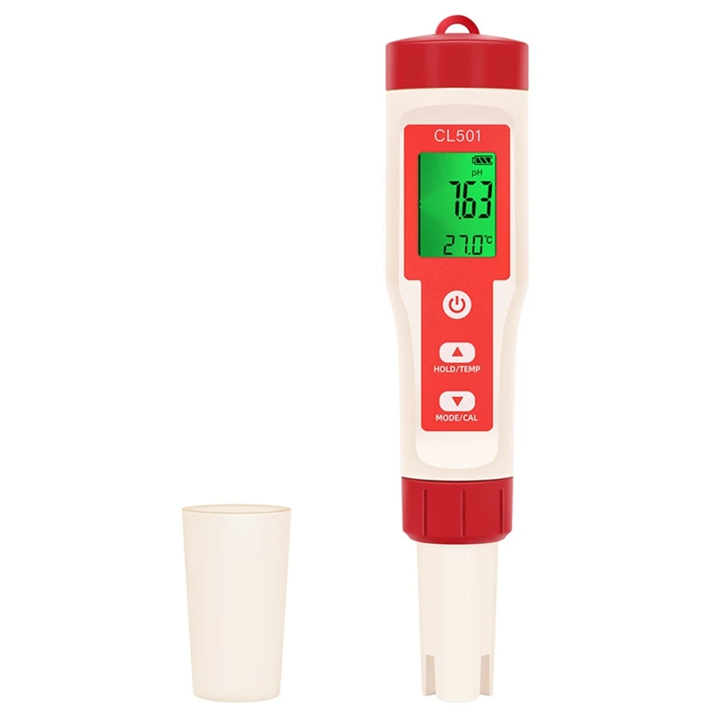 Bolígrafo para prueba de cloro B-T, probador de calidad del agua 5 en 1, CL2 TEMP PH H2 ORP, medición para acuario y piscina