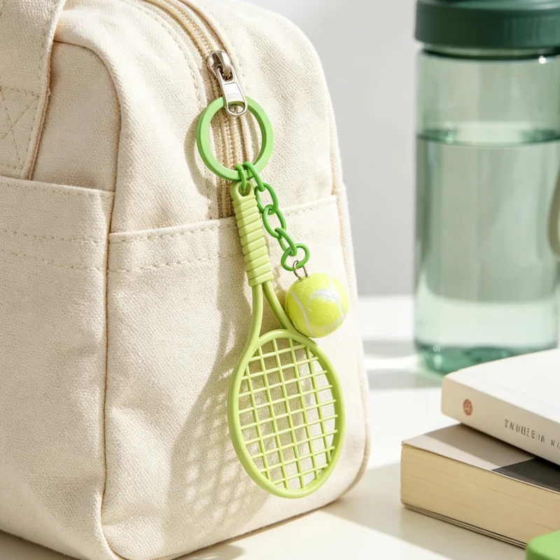 Mini Tennis Racket Keychain Sports Key Ring Tennis Ball Bag Pendant Party Favors For Boys Girls School Carnival Reward Gift