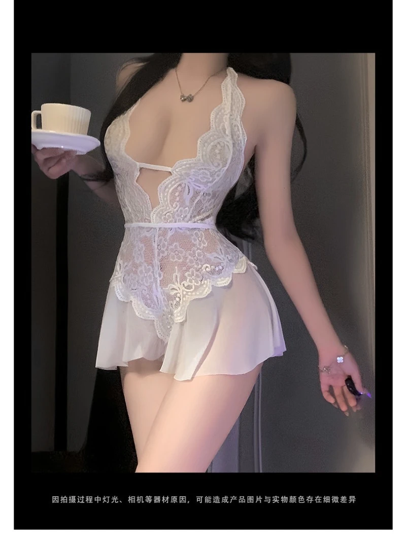 Uwodzicielska i zmysłowa sukienka z koronkowymi wycięciami dla kobiet, odkryte plecy, głęboki dekolt w kształcie litery V, wiązana na szyi, jednoczęściowa, idealna na namiętną noc.