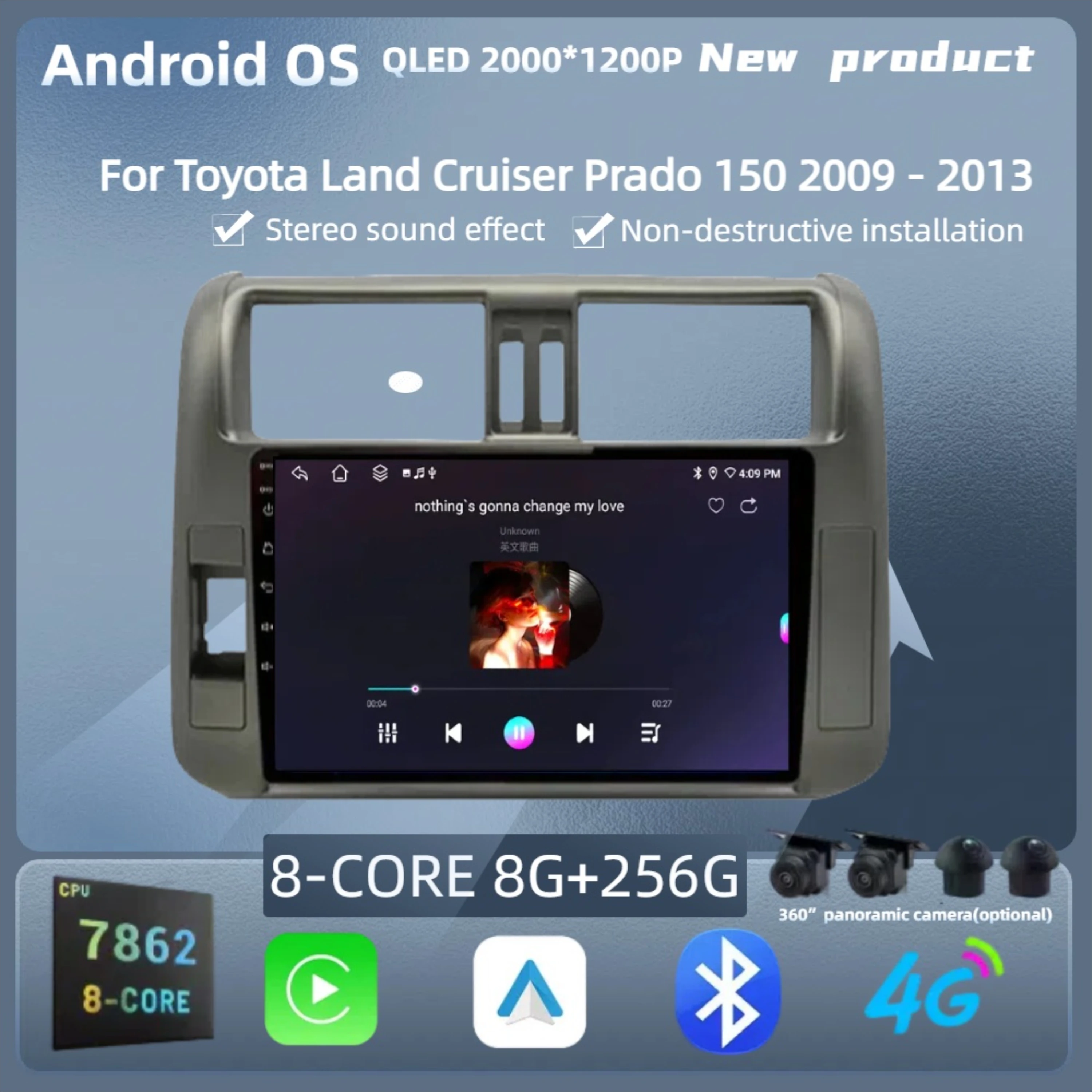 

For Toyota Land Cruiser Prado 150 2009 - 2013 Android 14 Radio Car Multimedia Player Touch 2K QLED Screen