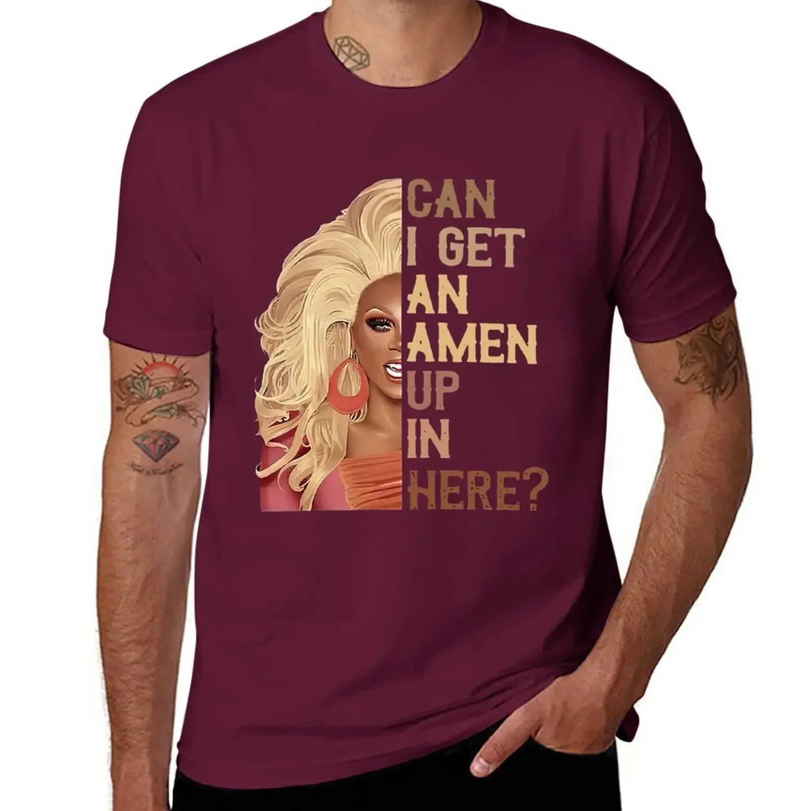 2024 FUNNY summer  T-Shirt oversized Men's t shirts New RUPAUL'S DRAG RACE CAN I GET AN AMEN UP IN HERE VINTAGE T-SHIRT