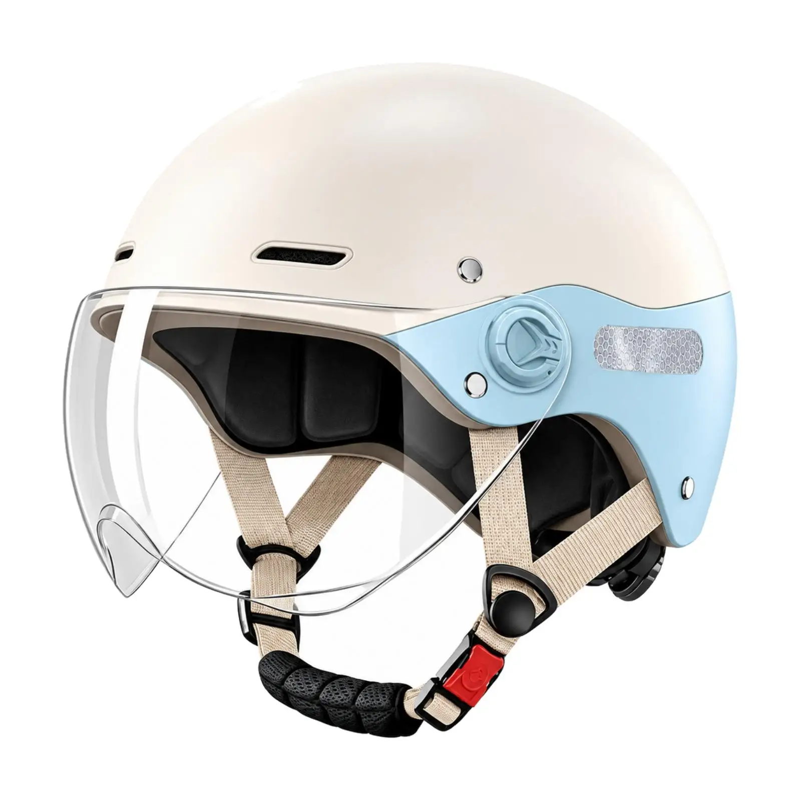Motorcycle Helmet with Clear Short Visor ABS Outer Shell Electric Bike Helmet with Quick-Release Chin Strap Ventilated