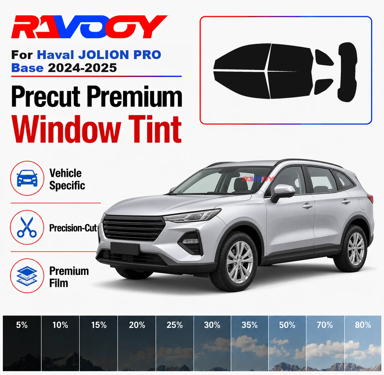 Premium Precut Window Tint Kit Front Windows Rear Windows Rear Windshield For Haval JOLION PRO Base 2024-2025 Nano Ceramic Film