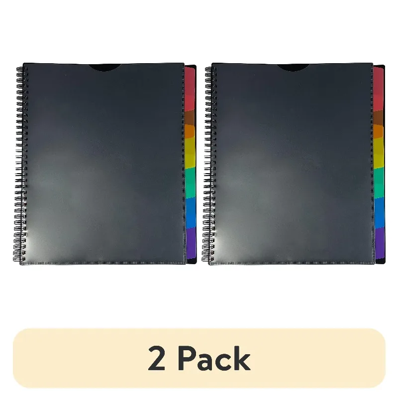

(2 pack) 12 Pocket Spiral Poly Organizer, Black File Folders, Assembled Product Height 11.4in