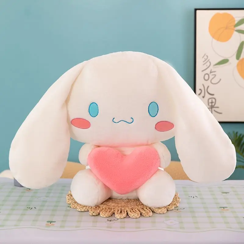 Sanrio Cinnamoroll Plush Toy Cute White Dog with Pink Heart Squishy Stuffed Doll Pillow for Girls Fans Birthday Party Gift