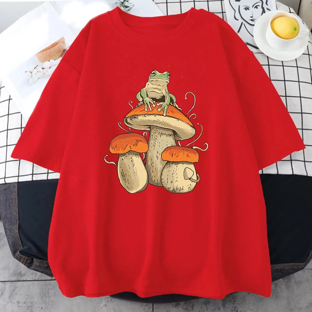 Mushroom Frog Funny Cotton T-Shirts Printed Men Women Casual Short Sleeve T Shirt Oversized Harajuku Unisex Tees Tops Clothing