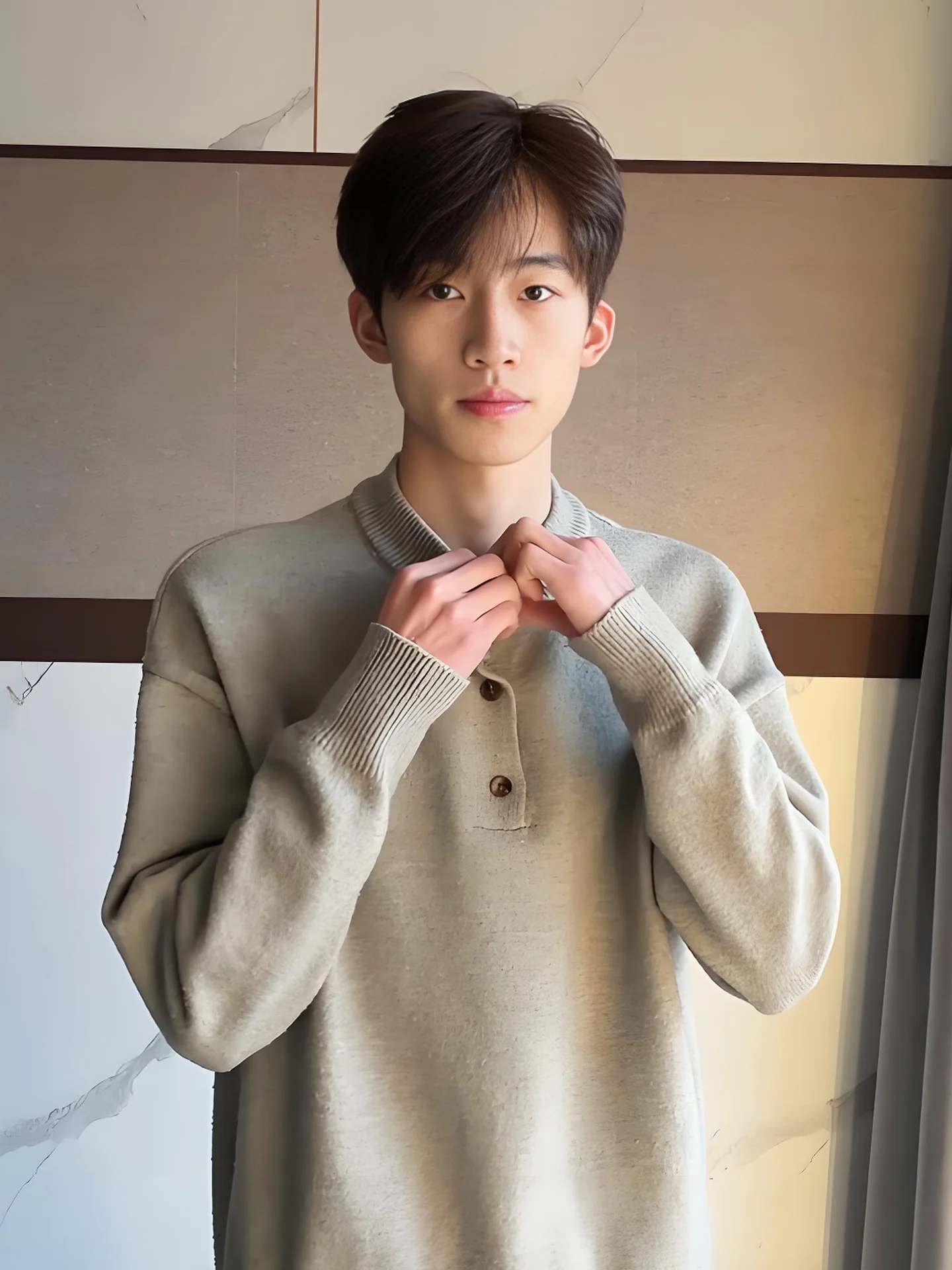 

American Sle Henry Collar Knitwear Men's Flower ey Loose Fit Spring Outerwear Warmth Youthful Sle Middle Thin