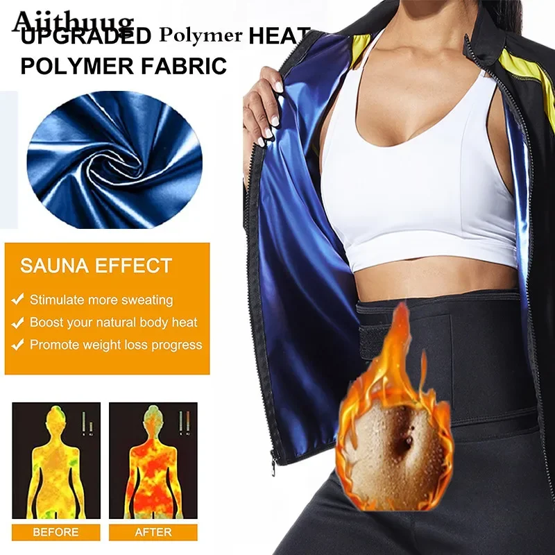 Aiithuug Sauna Jacket for Women Sweat Suits Weight Loss Suits Gym Workout Long Sleeve Sweat Top Shaper for Women with Zipper