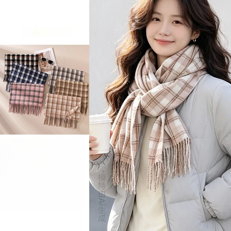 Autumn and Winter Plaid Scarf Classic British Style Small Plaid Long Scarf Imitation Cashmere Fashion Shawl Outside To Keep Warm