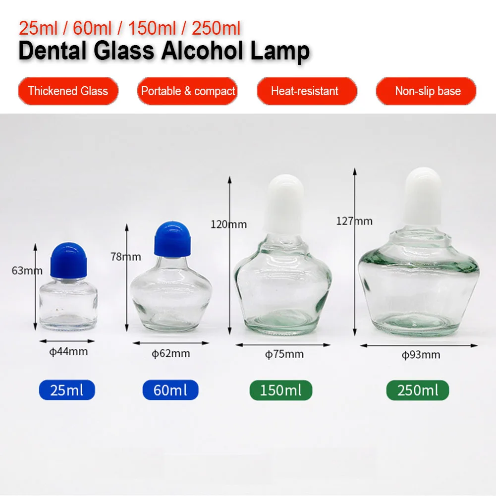 

3Pcs Glass Alcohol Lamp Dental Lab Alcohol Torch 25/60/150/250ml Denture Chemical Wax Soften Heating Burner With Cotton Wick Cap