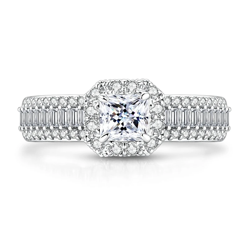 Original 925 Sterling Silver Sparkling Princess Full Pave Diamond Ring For Women Girls Jewelry Birthday Anniversary Gifts