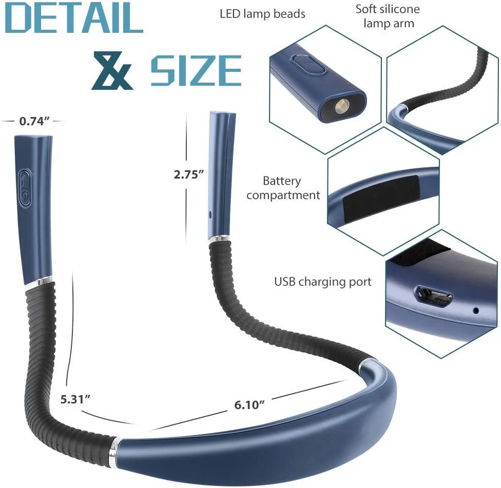 충전식 LED 목 독서등, 침대에서 책을 무단 조광, 구부릴 수 있는 팔, 오래 지속되는 뜨개질, 공예