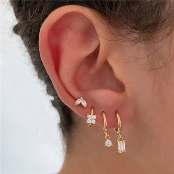 CANNER 4 pièces 1 ensemble 925 boucles d'oreilles en argent Sterling pour les femmes individualité Zircon or 18K bijoux de mode cadeaux de fête classique
