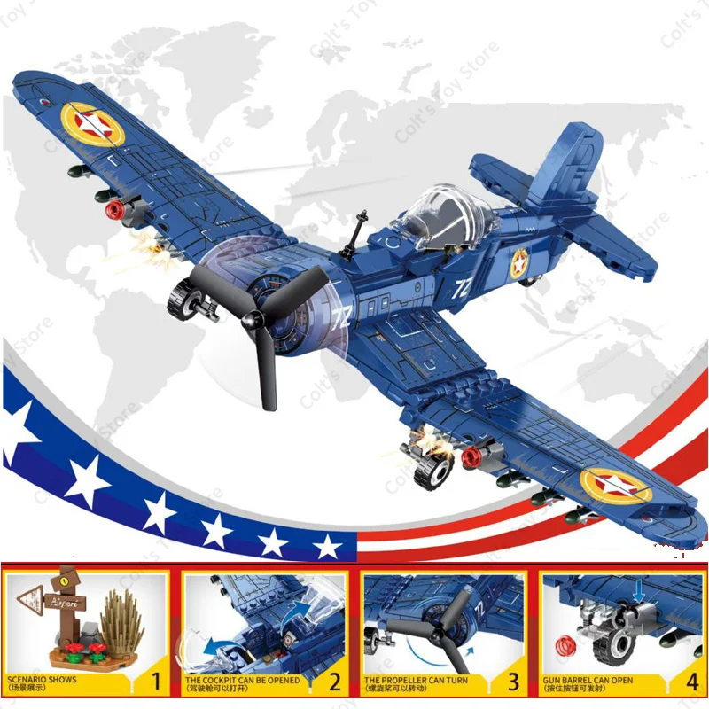 Sluban Pesawat WW2 Militer Uni Soviet TU-2 Bomber BF 109 Pesawat Tempur Blok Bangunan Bata Tentara Tentara Mainan Model Klasik