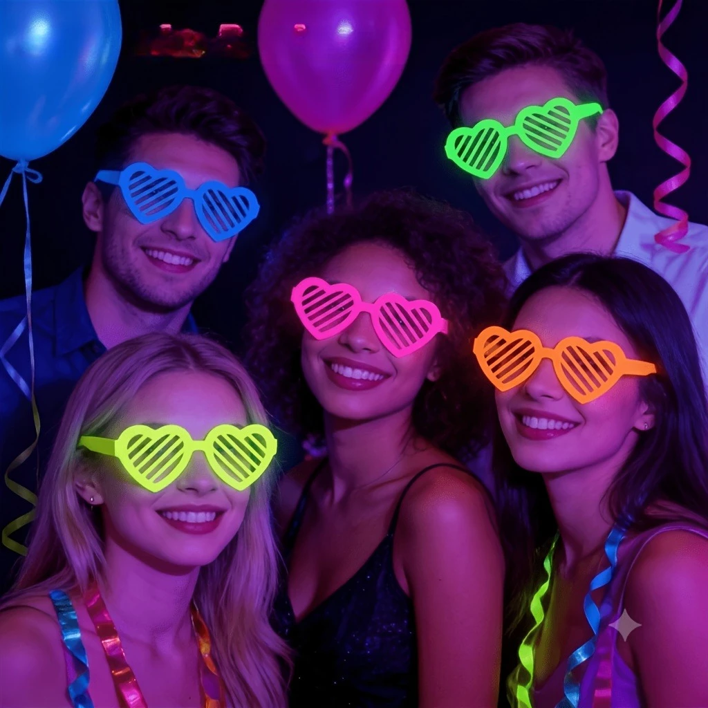 10 Stück im Dunkeln leuchtende fluoreszierende Brillen, bunte leuchtende Partybrillen für Neon-Geburtstagsdekoration, zufällige Farbe – Detail 6