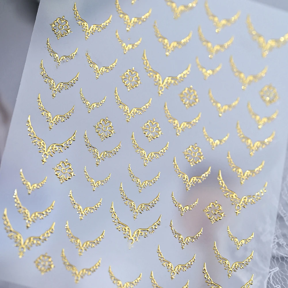 1 Stücke Gold Retro Spitze Flügel FrenchNail art Aufkleber Bronzing V-förmigen Französisch Nägel Abziehbilder DIY Elegante Maniküre Sliders Dekorationen