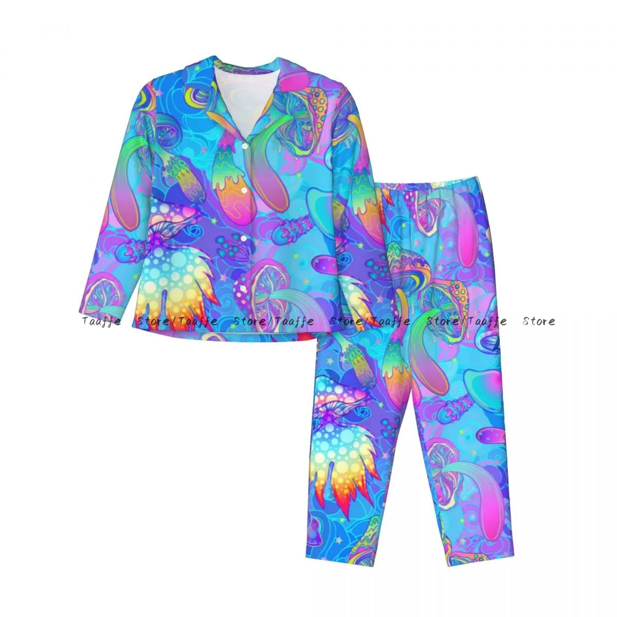 Spring and Autumn Pajama Set Women's Long Sleeve Pants Two Piece Magic Mushrooms Psychedelic Home Furnishing Set