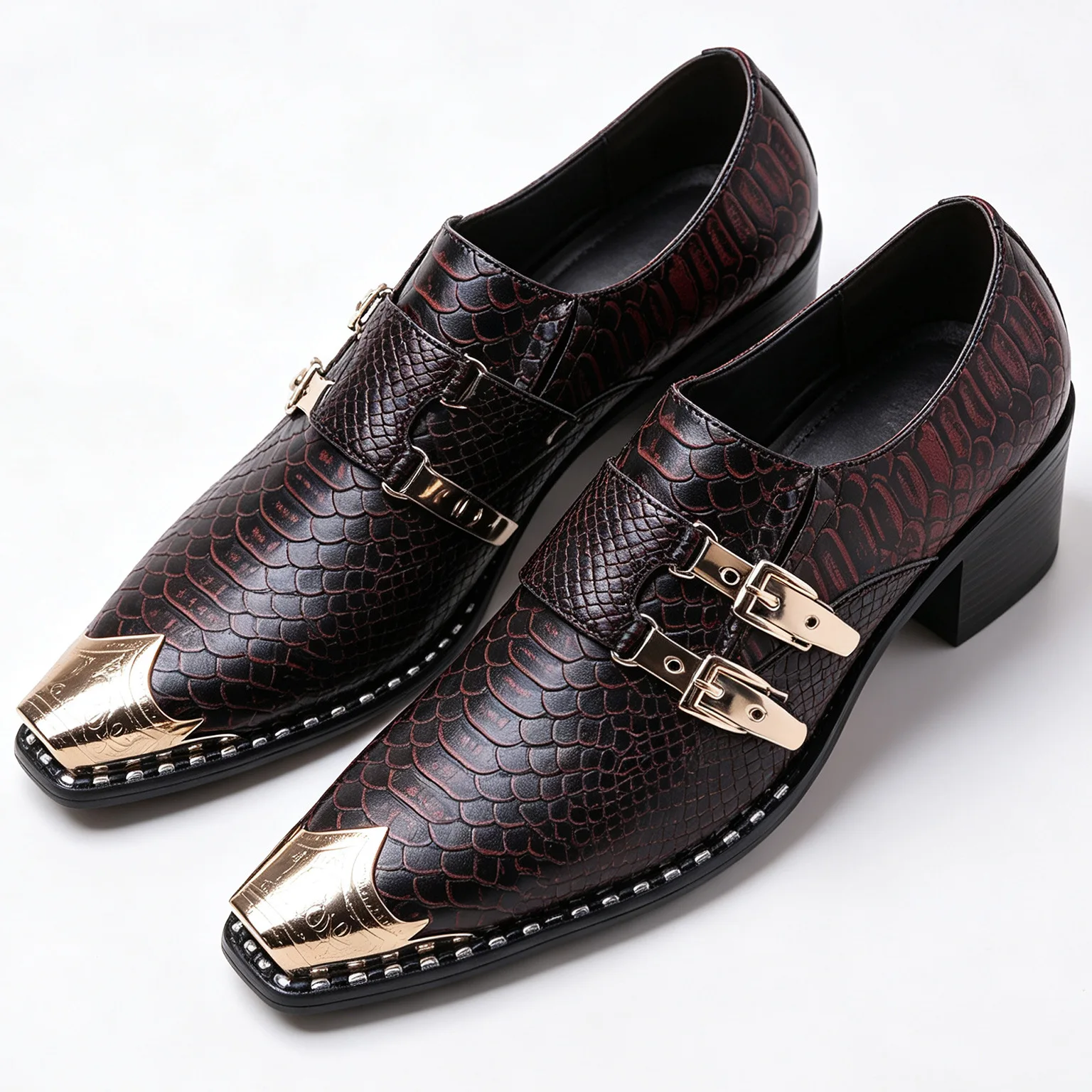 Metal Toe Men's Business Leather Dress Shoes Fashion Formal Shoes for Men Office Loafers Buckle Strap Man Wedding Party Shoes