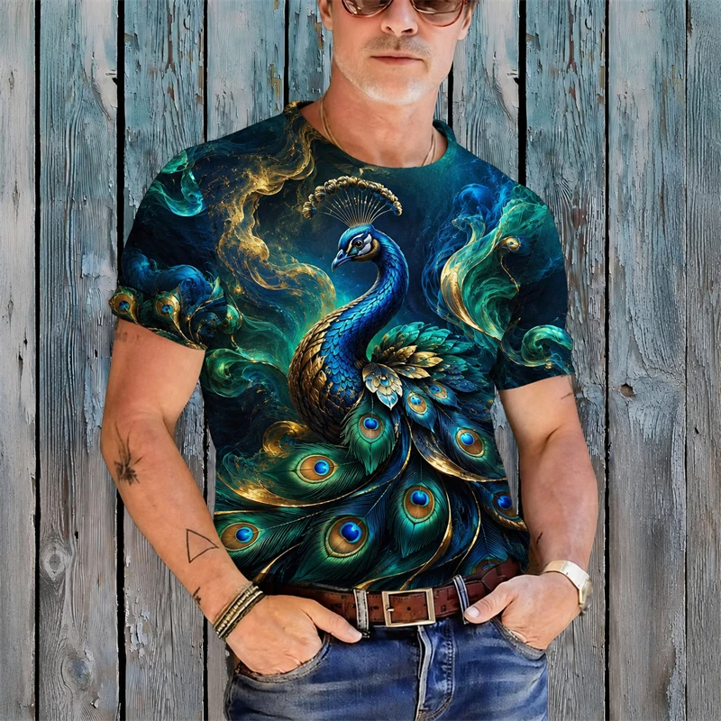 3D Print Men Crew Neck Short Sleeve Tops Vivid Peacock Graphic T Shirt Women's Outfits Casual Streetwear Men Summer Clothes New