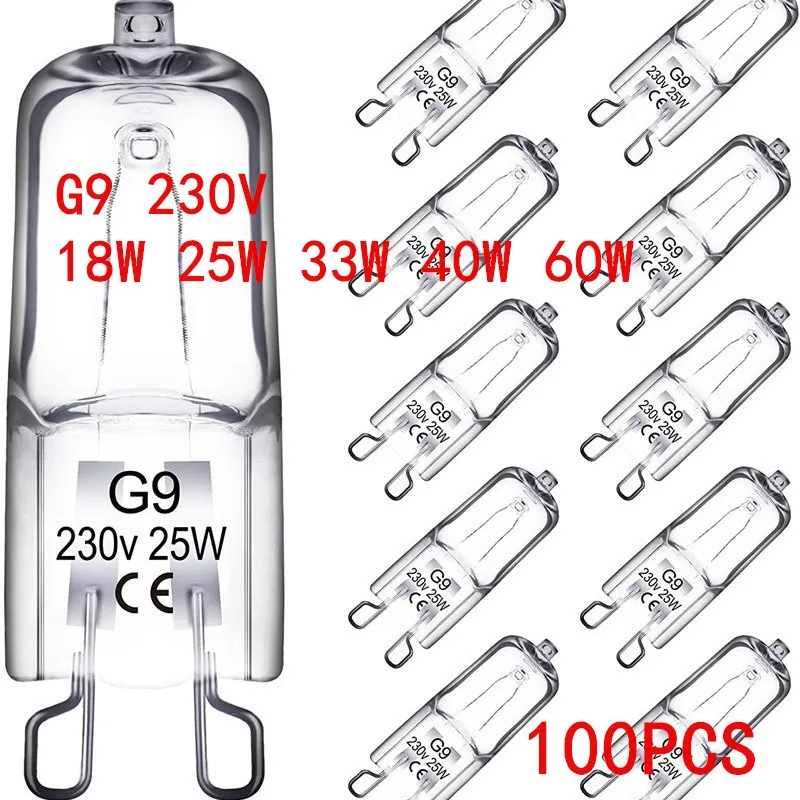 5/10/20/50/100PCS G9 230V 18W 25W 33W 40W 60W  Warm White Halogen Bulb Light Lamp 3000-3500K Capsule Clear Bulbs ﻿
