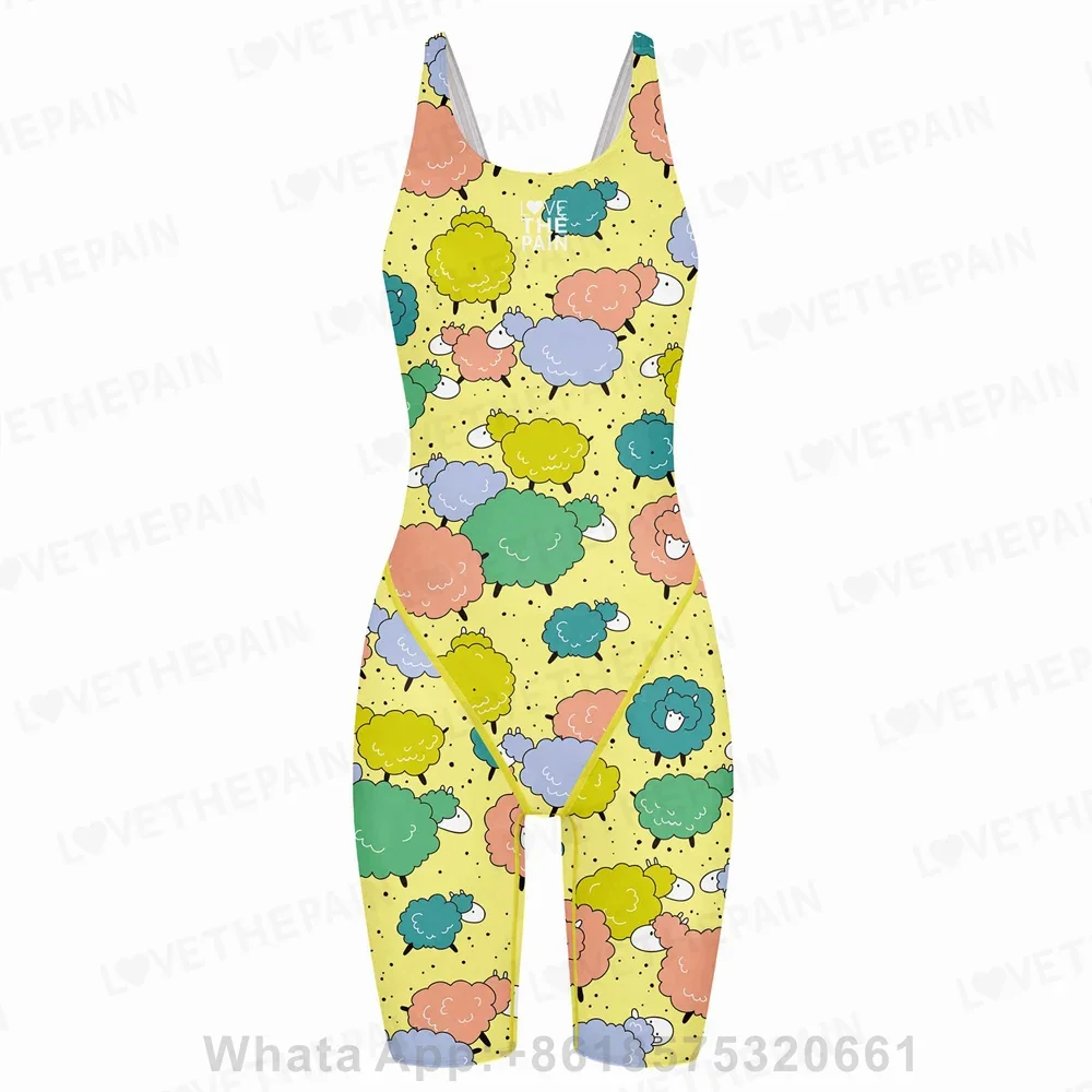 Girls Love The Pain Interesting Print Swimwear Competitive Swimming One Piece Swimsuit Knee Length Bathing Suit Beach Wear 2023