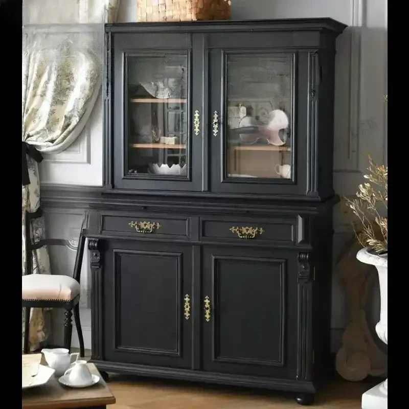 

QQretro Solid Wood Dining Side Cabinet/classical Black Locker/storage Entrance Cabinet0294