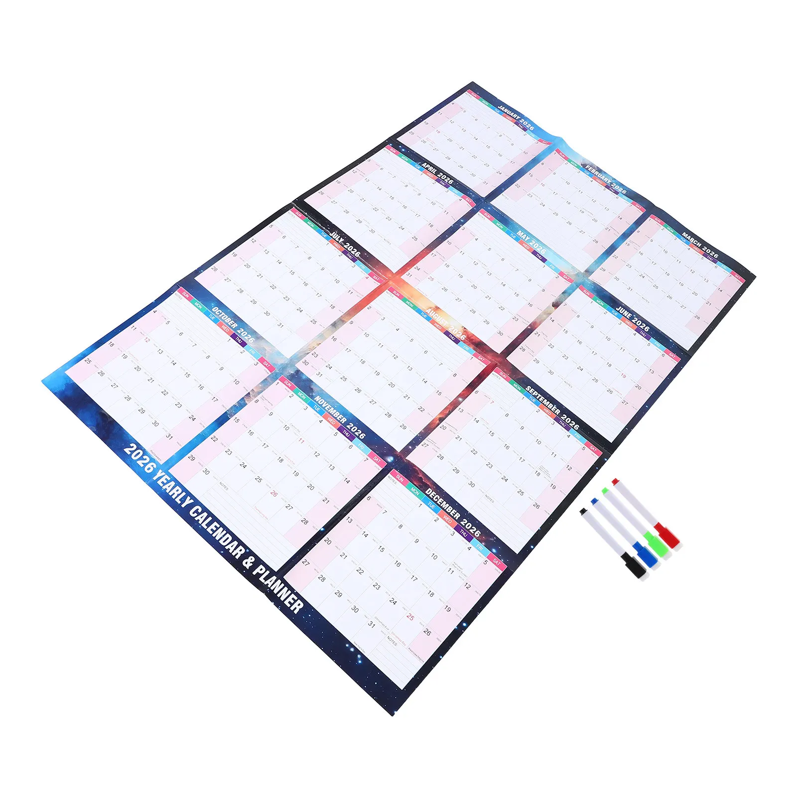 

1Set 2026 Large Erasable Wall Calendar Double-Sided Wipe Clean Surface Wall Mounted Family Office Weekly Monthly Planning
