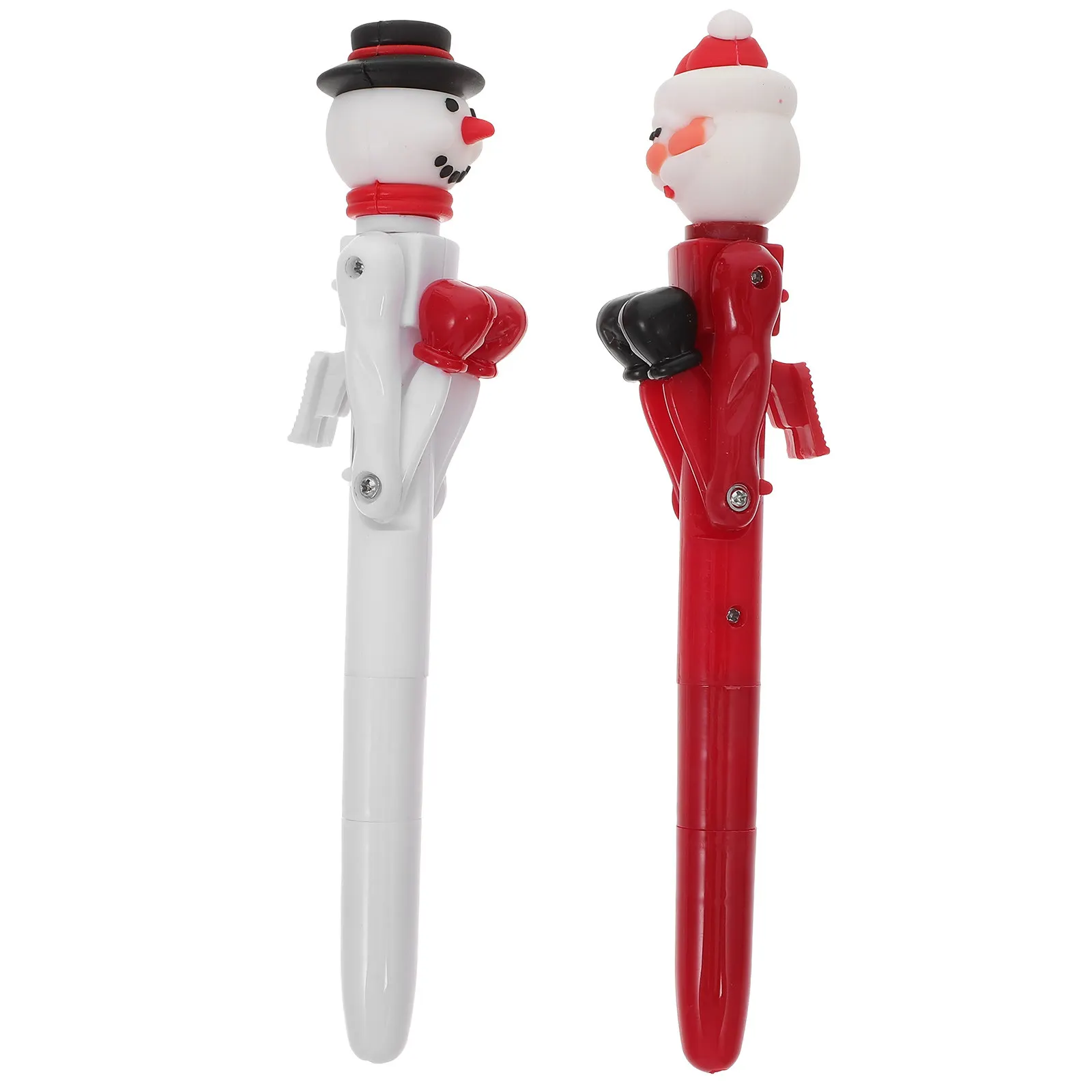 2pcs Christmas Ballpoint Pens with Santa & Snowman Design, Smooth Writing, Press Button, Holiday Gift for Students & Office