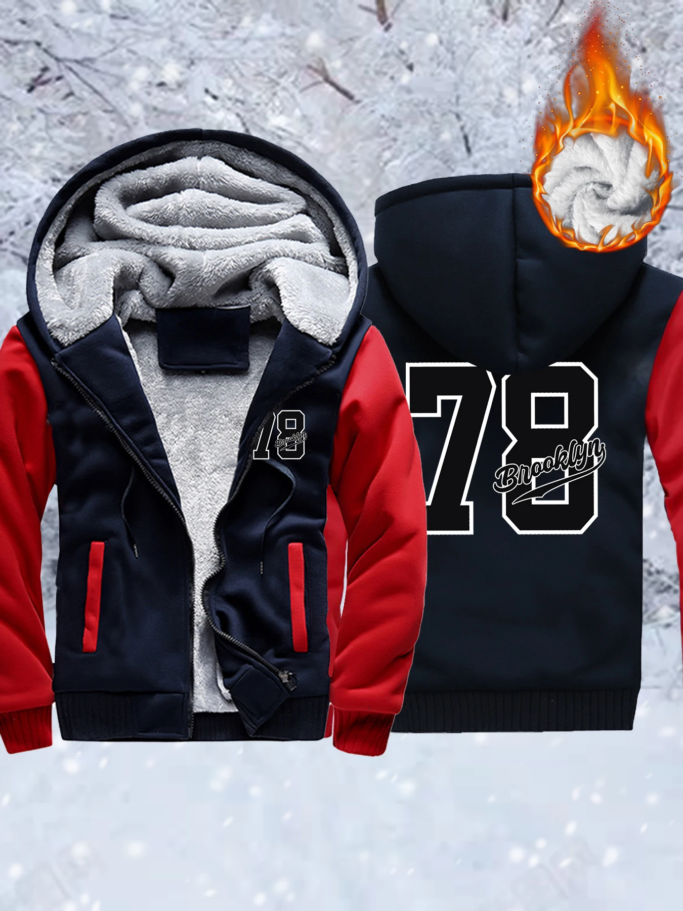 

Brooklyn New York City 78 Print Thicken Coats Men Casual Fleece Jacket Fashion Oversized Clothes Winter Zipper Streetwear