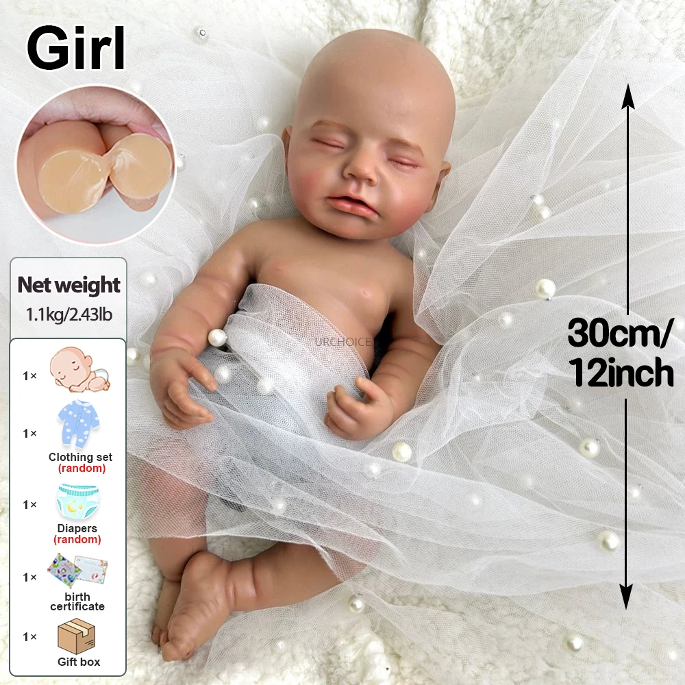 Poupée de peau foncée douce 12 pouces pleine en silicone solide renaissant bébé fille bouche ouverte corps lavable nouveau-né poupée anniversaire cadeau de Noël