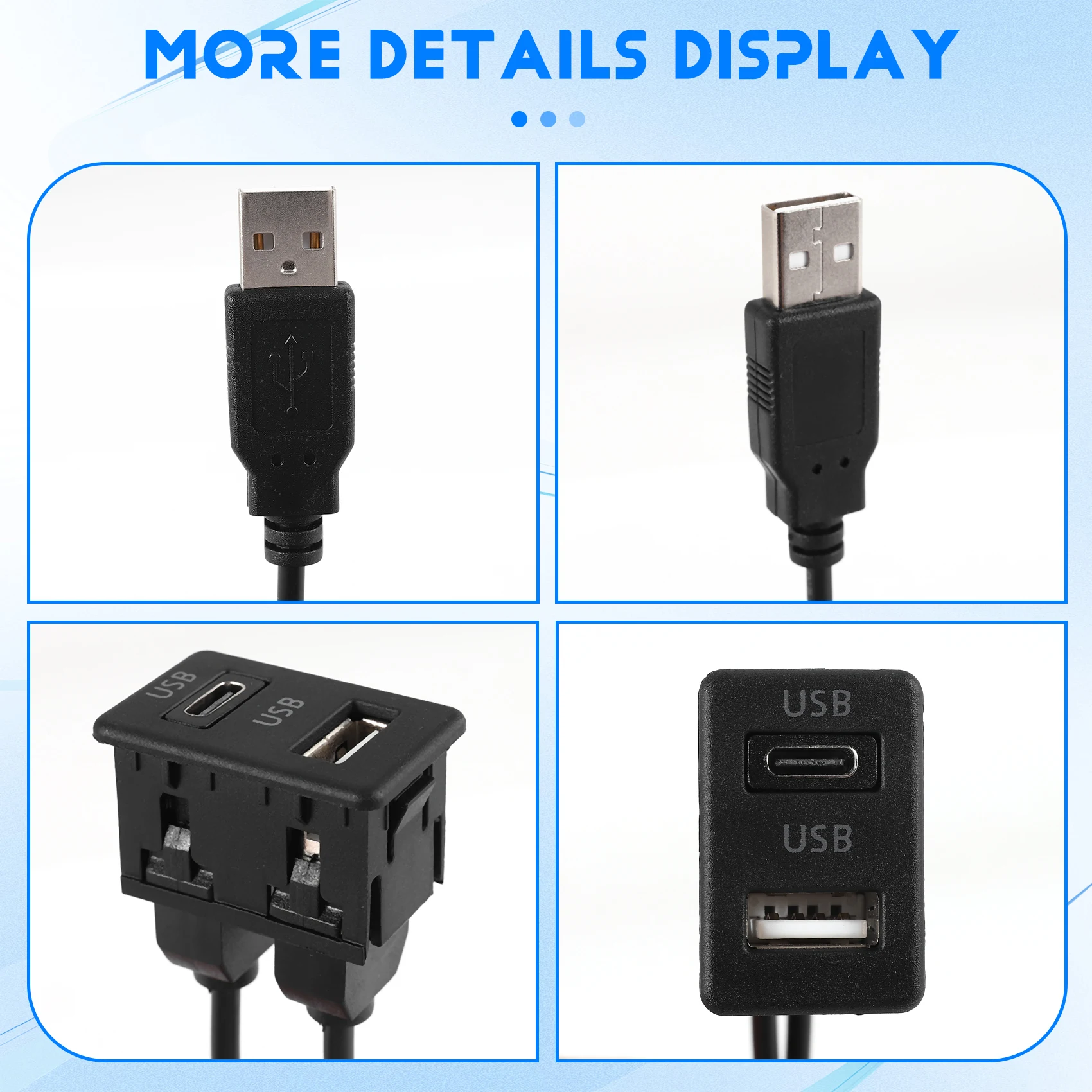 A10E-150CM Car Dash Flush Mount 2 USB Port Panel Auto Boat Dual USB-TAPYC Extension Cable Adapter For Toyota
