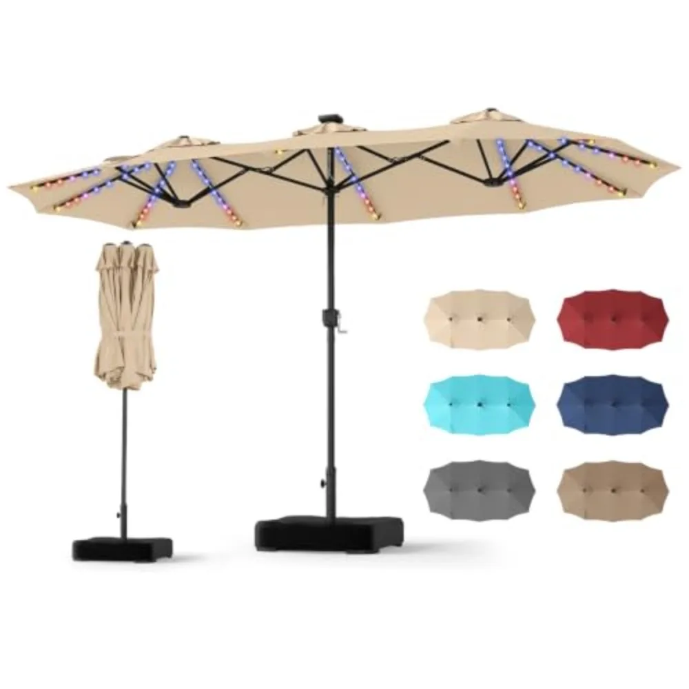 13 FT Solar Patio Umbrella with Base Included | 108 Multi-Colored LED Lights, Extra Large, 12 Modes, 12 Sturdy Ribs